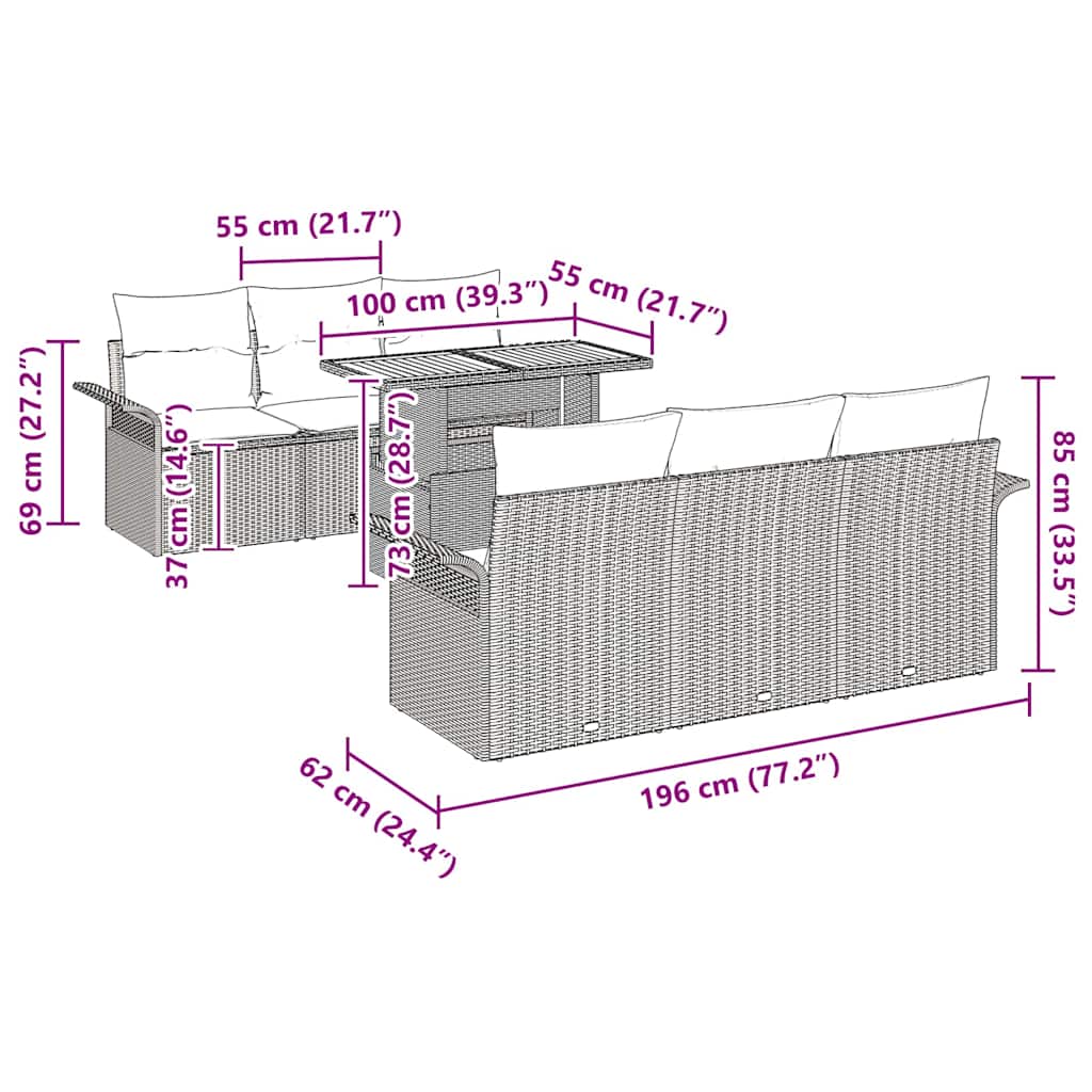 Sjedeća garnitura za vrt s pohranom 7 pcs Siva Poli ratan