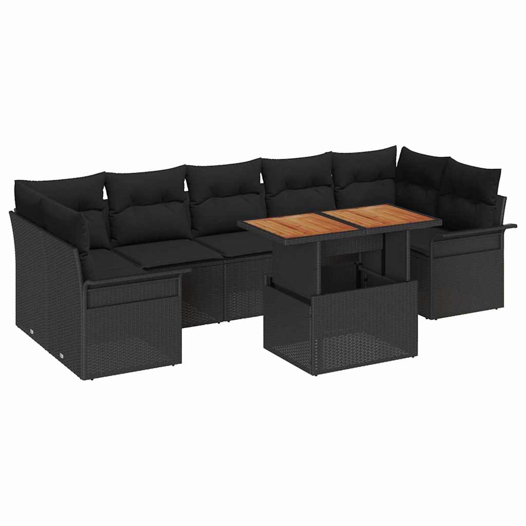 Sjedeća garnitura za vrt s pohranom 8 pcs Crna Poli ratan
