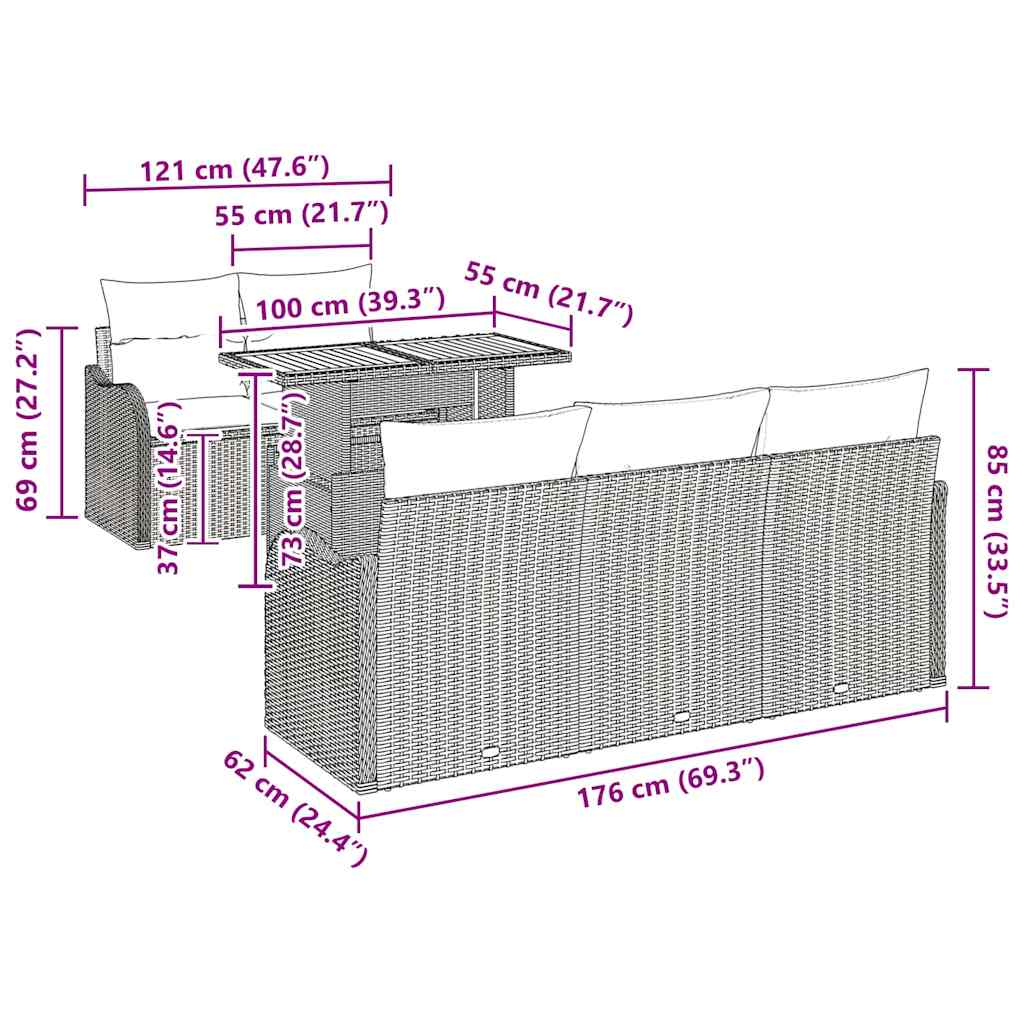 Sjedeća garnitura za vrt s pohranom 6 pcs Siva Poli ratan
