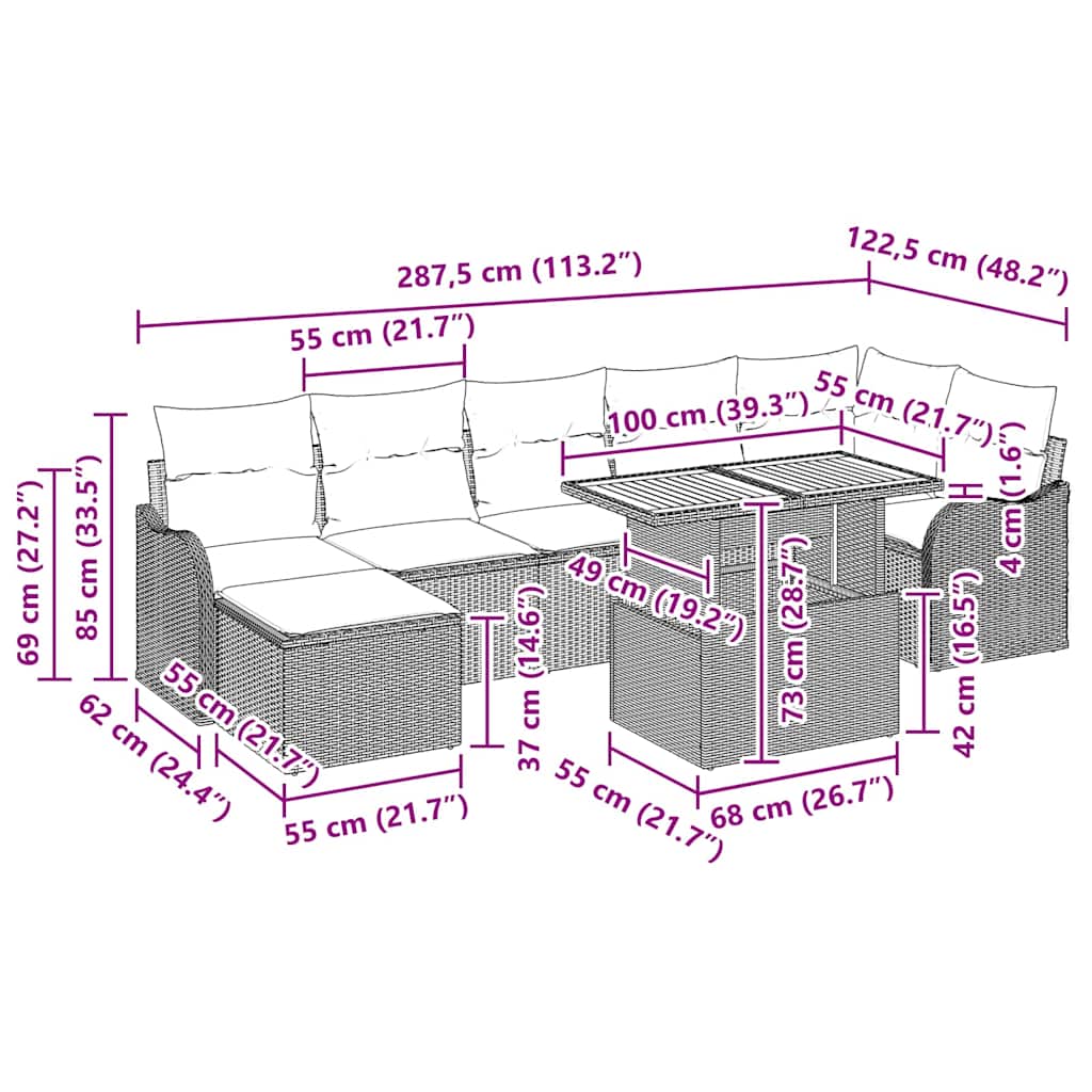 Sjedeća garnitura za vrt s pohranom 8 pcs Siva Poli ratan