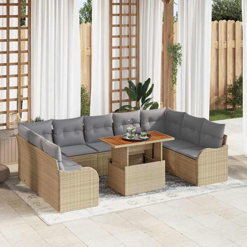 Sjedeća garnitura za vrt s pohranom 10 pcs Bež Poli ratan