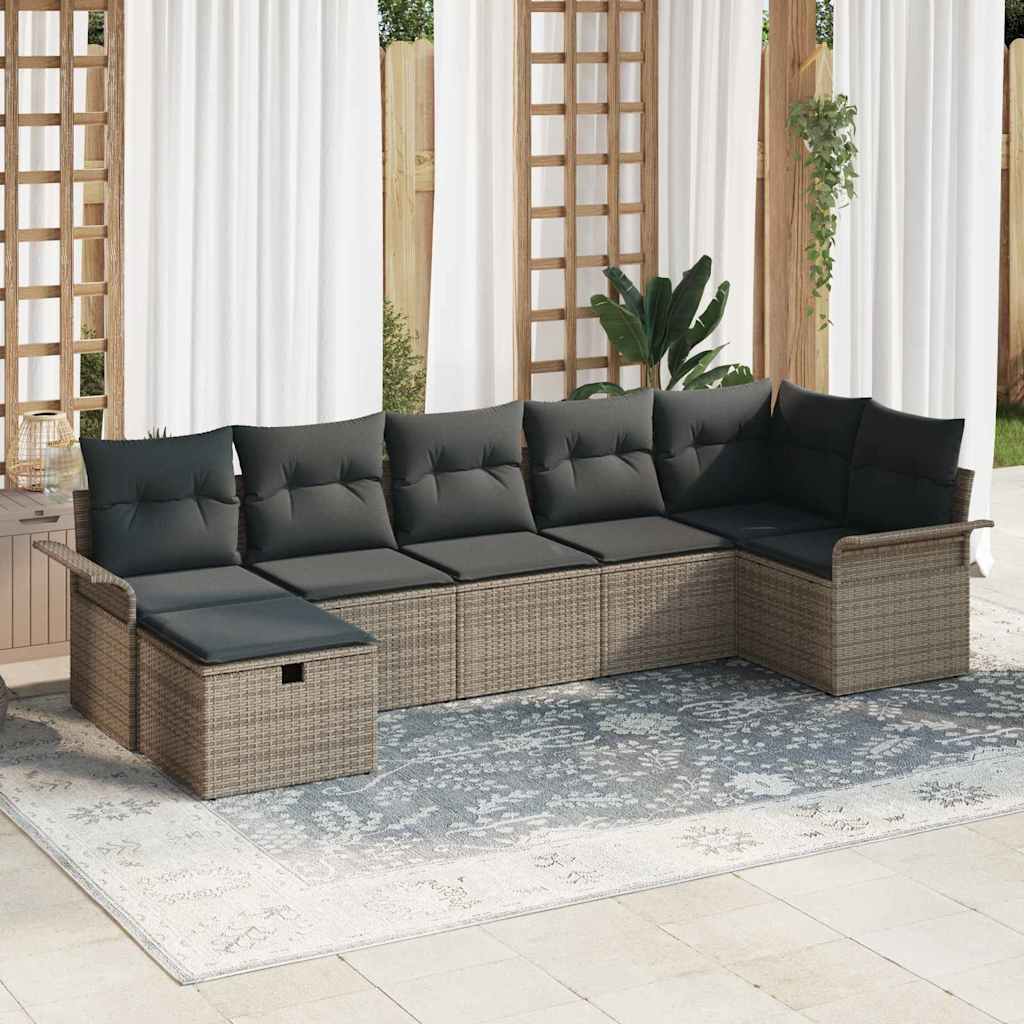 Sjedeća garnitura za vrt 7 kom. Siva poliratan 297.5 x 132.5 x 85 cm