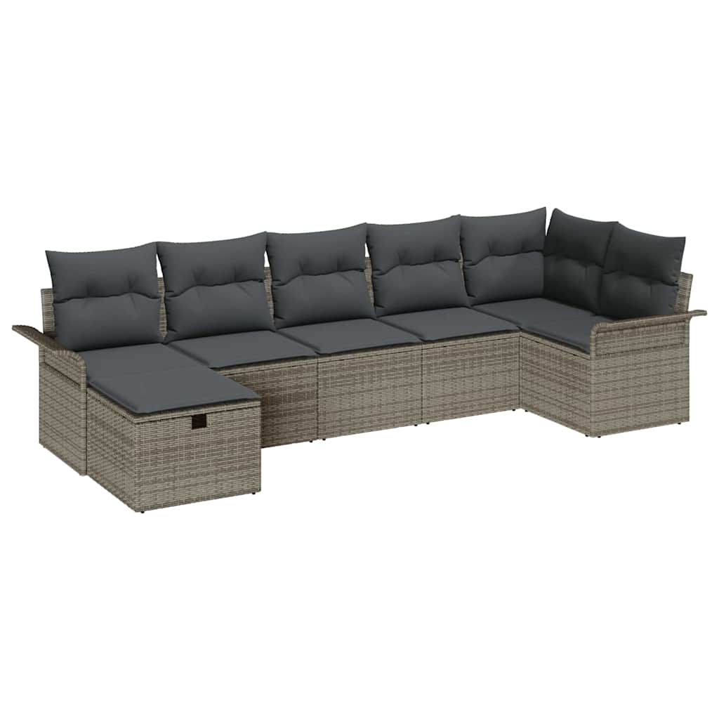 Sjedeća garnitura za vrt 7 kom. Siva poliratan 297.5 x 132.5 x 85 cm