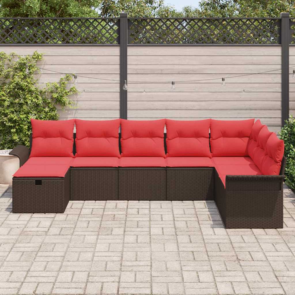 Sjedeća garnitura za vrt 8 kom. Smeđa i crvena poliratan 55 x 55 x 37 cm