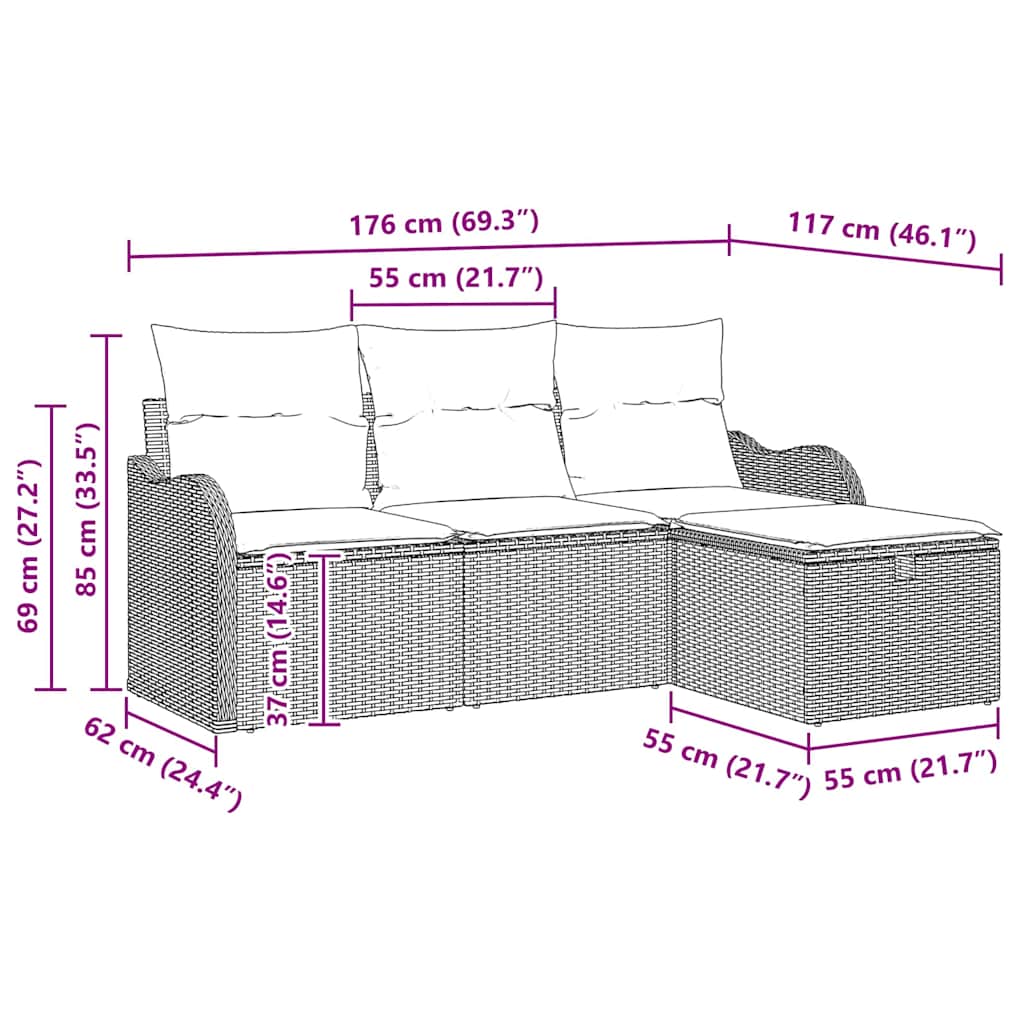 Sjedeća garnitura za vrt 4 pcs Svijetlo siva poliratan