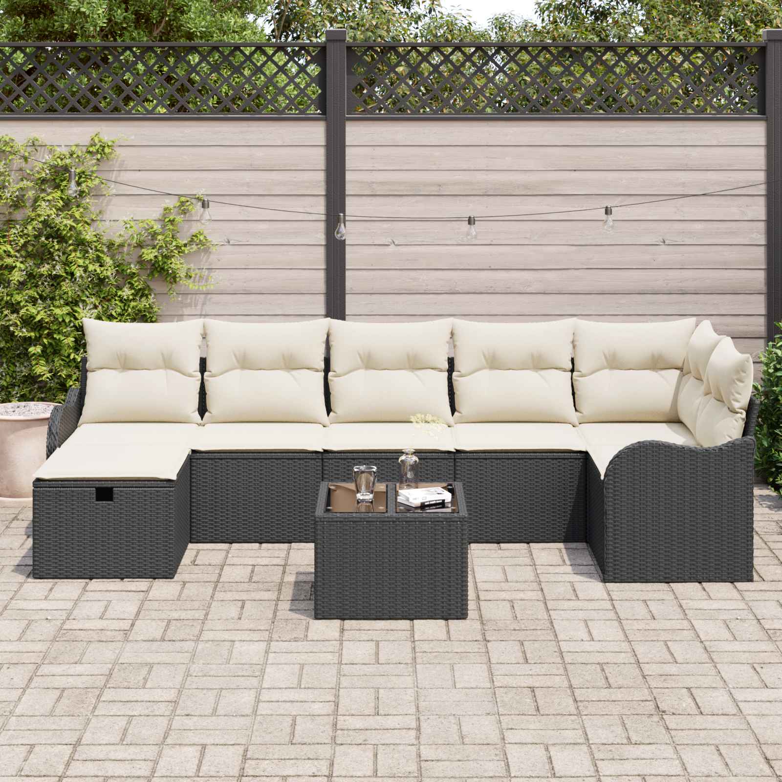 Set sofe s jastukom s pohranom 8 pcs Crna i Krema poliratan