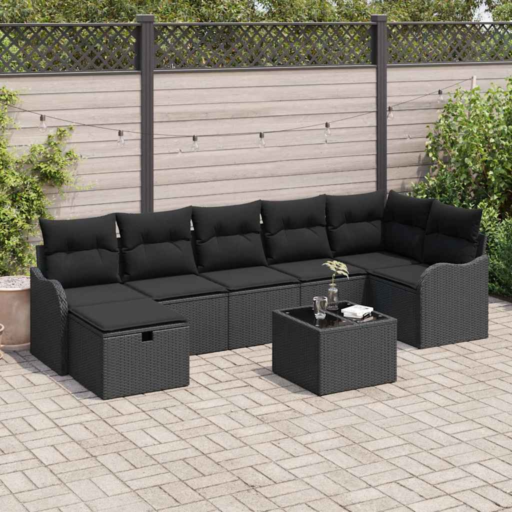 Set sofe s jastukom s pohranom 8 pcs Crna poliratan