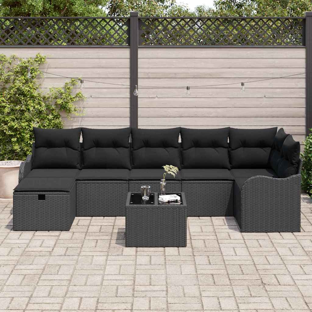 Set sofe s jastukom s pohranom 8 pcs Crna poliratan