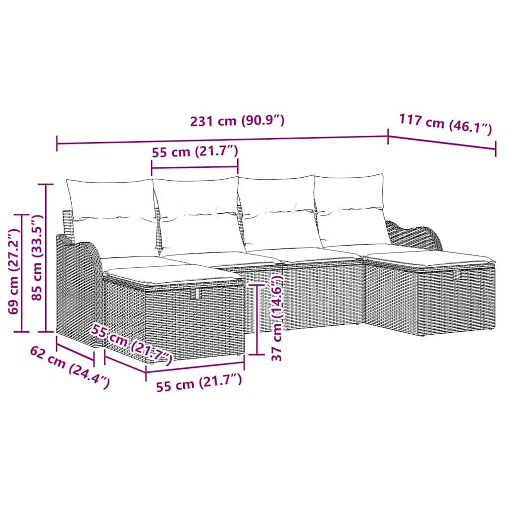 Set sofe s jastukom s pohranom 6 pcs Svijetlo siva poliratan