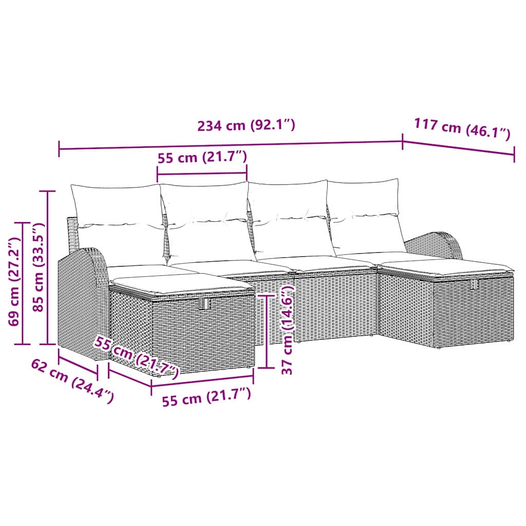 Set sofe s jastukom s pohranom 6 pcs Svijetlo siva poliratan