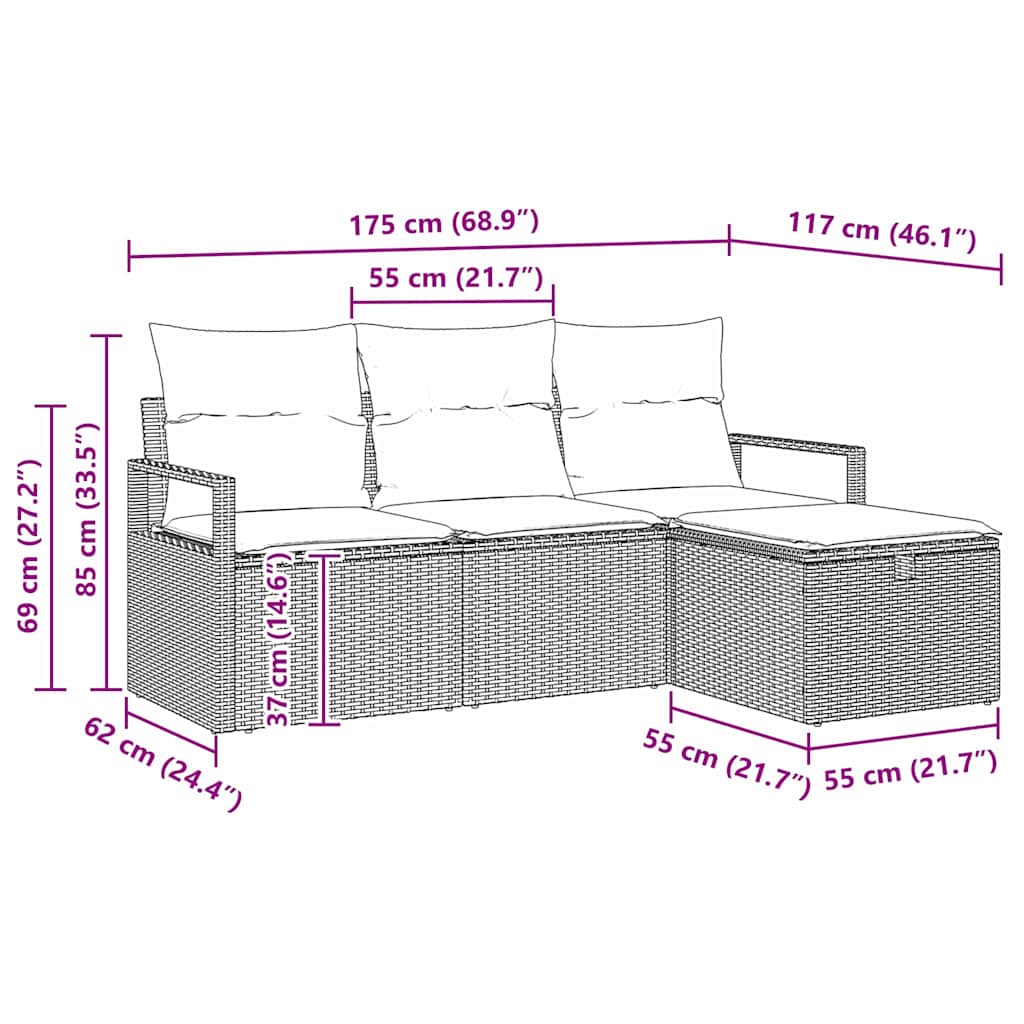 Set sofe s jastukom s pohranom 4 pcs Crna i Krema poliratan