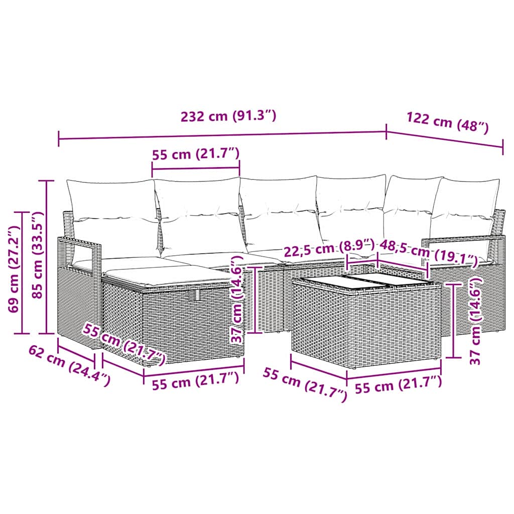 Set sofe s jastukom s pohranom 7 pcs Svijetlo siva poliratan