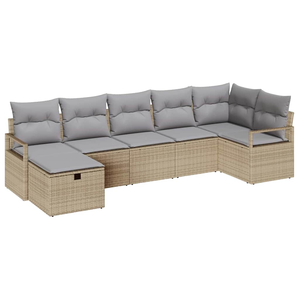 Set sofe 7 kom. Bež i svijetlo siva poliratan 287 x 122 x 85 cm