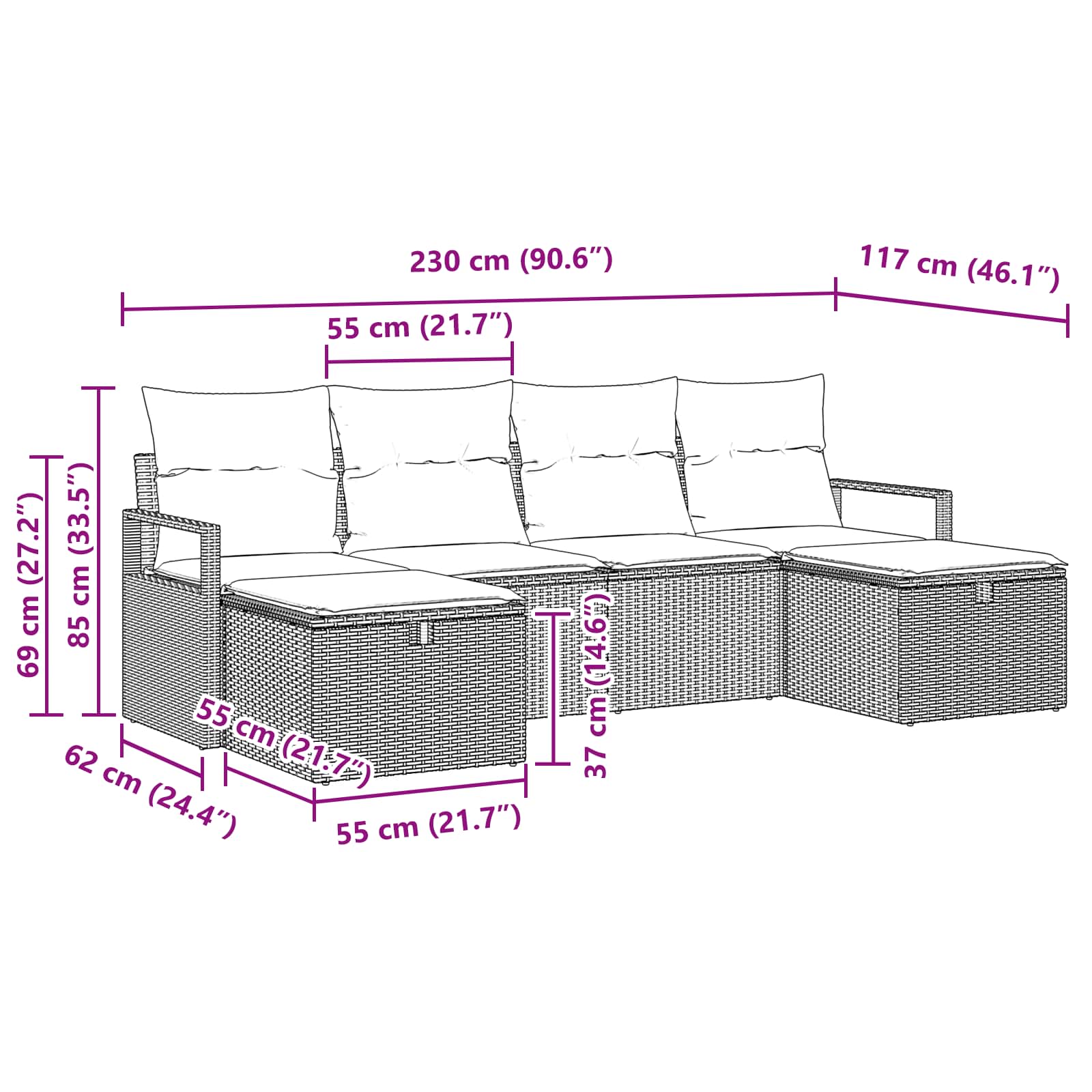 Set sofe s jastukom 6 pcs Siva i mornarsko plava poliratan