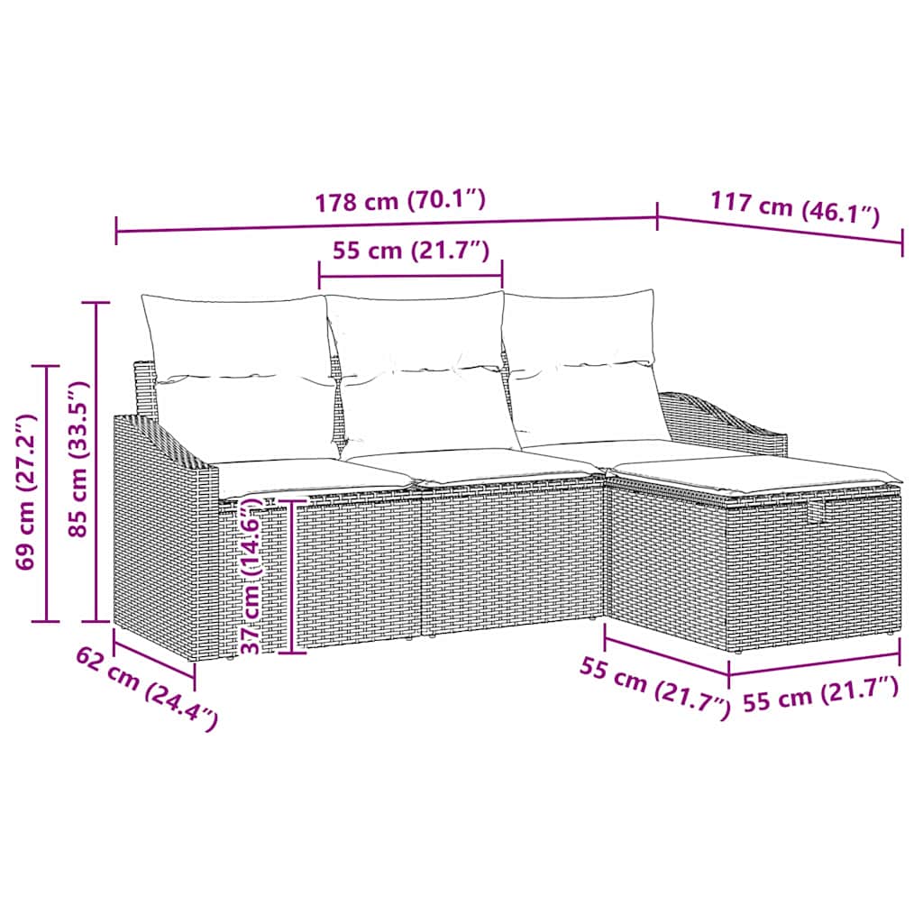Set sofe s jastukom s pohranom 4 pcs Crna poliratan