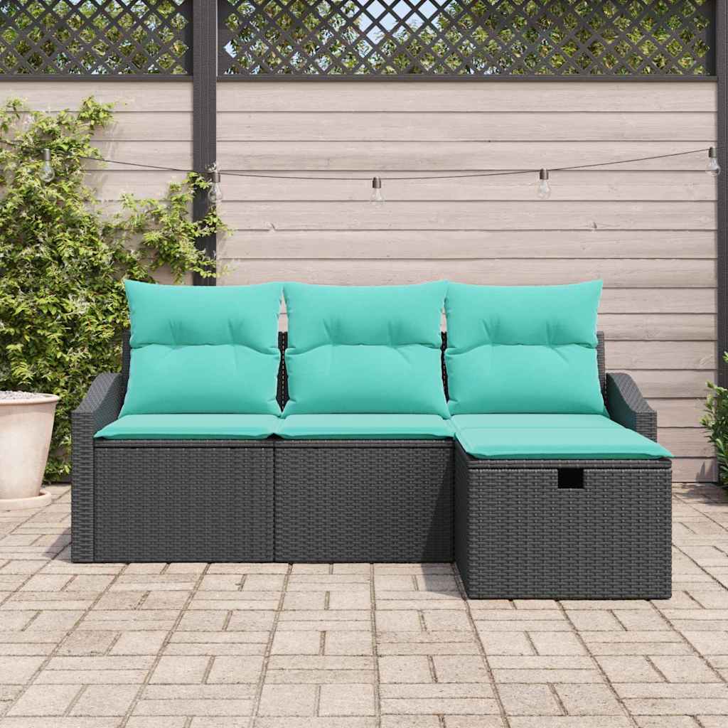 Set sofe s jastukom s pohranom 4 pcs Crna Poli ratan