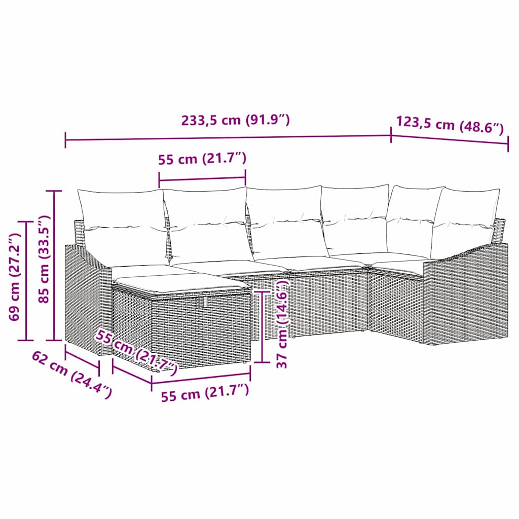 Set sofe s jastukom 6 pcs Svijetlo siva i siva poliratan