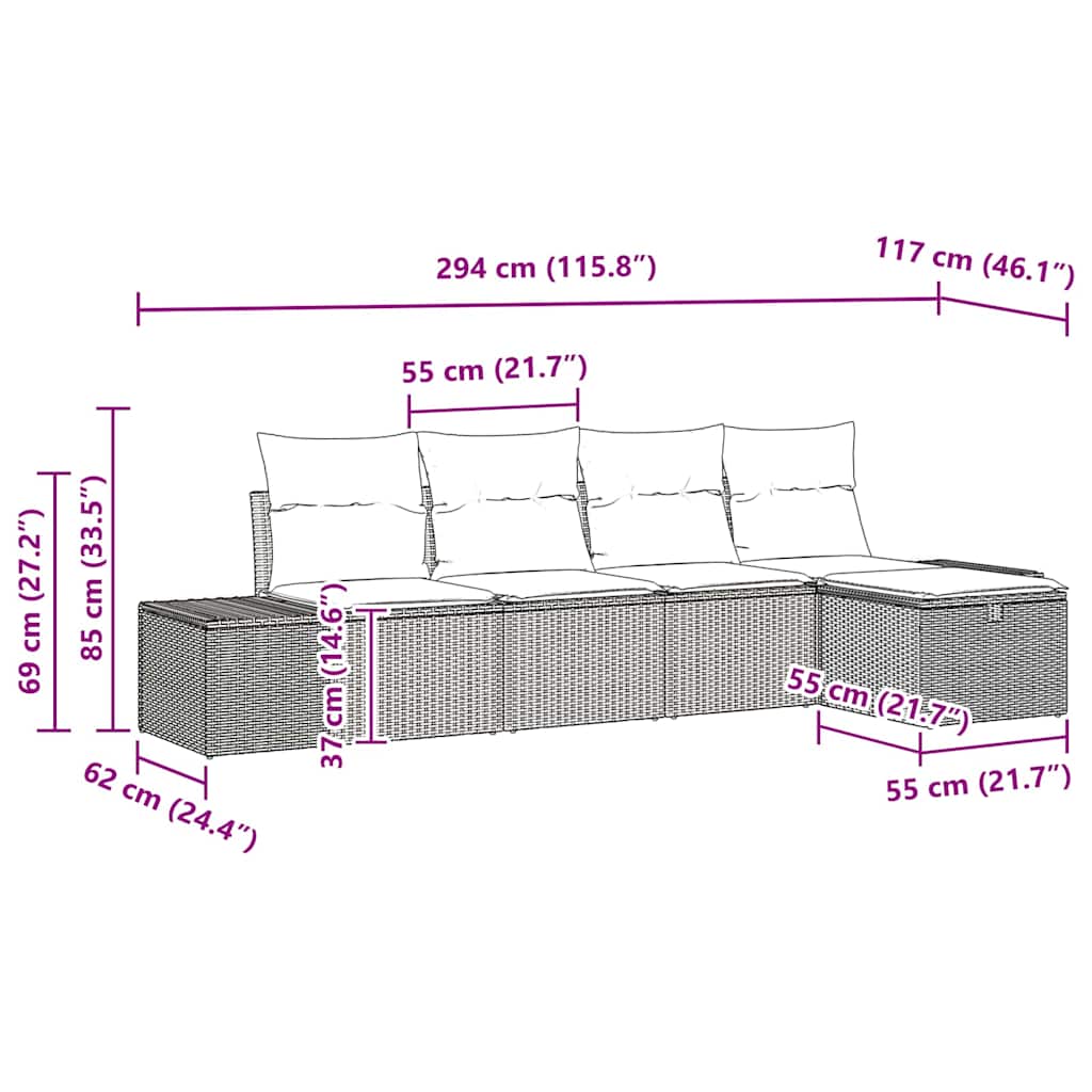 Sjedeća garnitura za vrt 5 kom. Bež poliratan 239 x 117 x 85 cm
