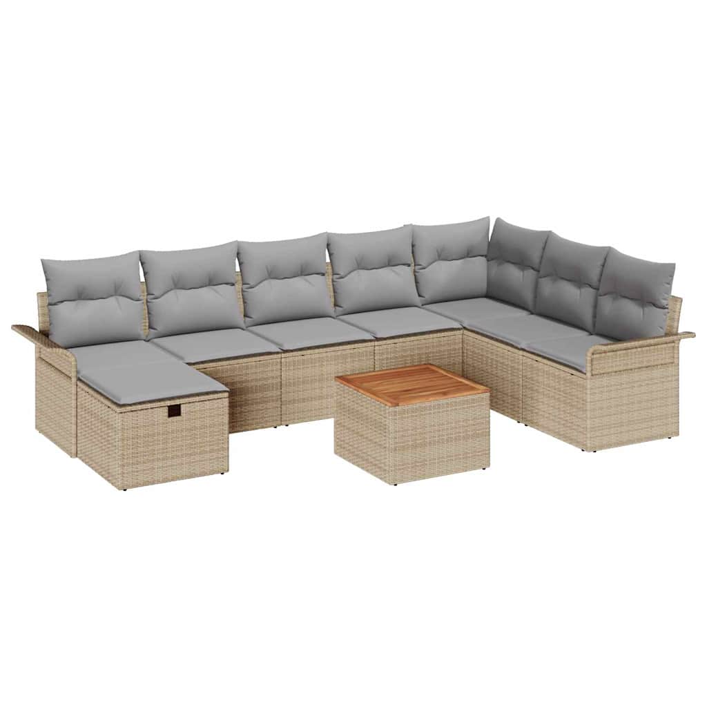 Sjedeća garnitura za vrt 9 kom. Bež poliratan 297,5 x 187,5 x 85 cm