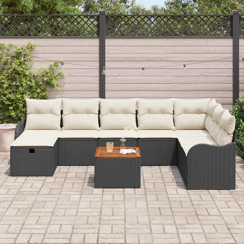 Sjedeća garnitura za vrt 9 kom. Crna poliratan 287.5 x 177.5 x 85 cm