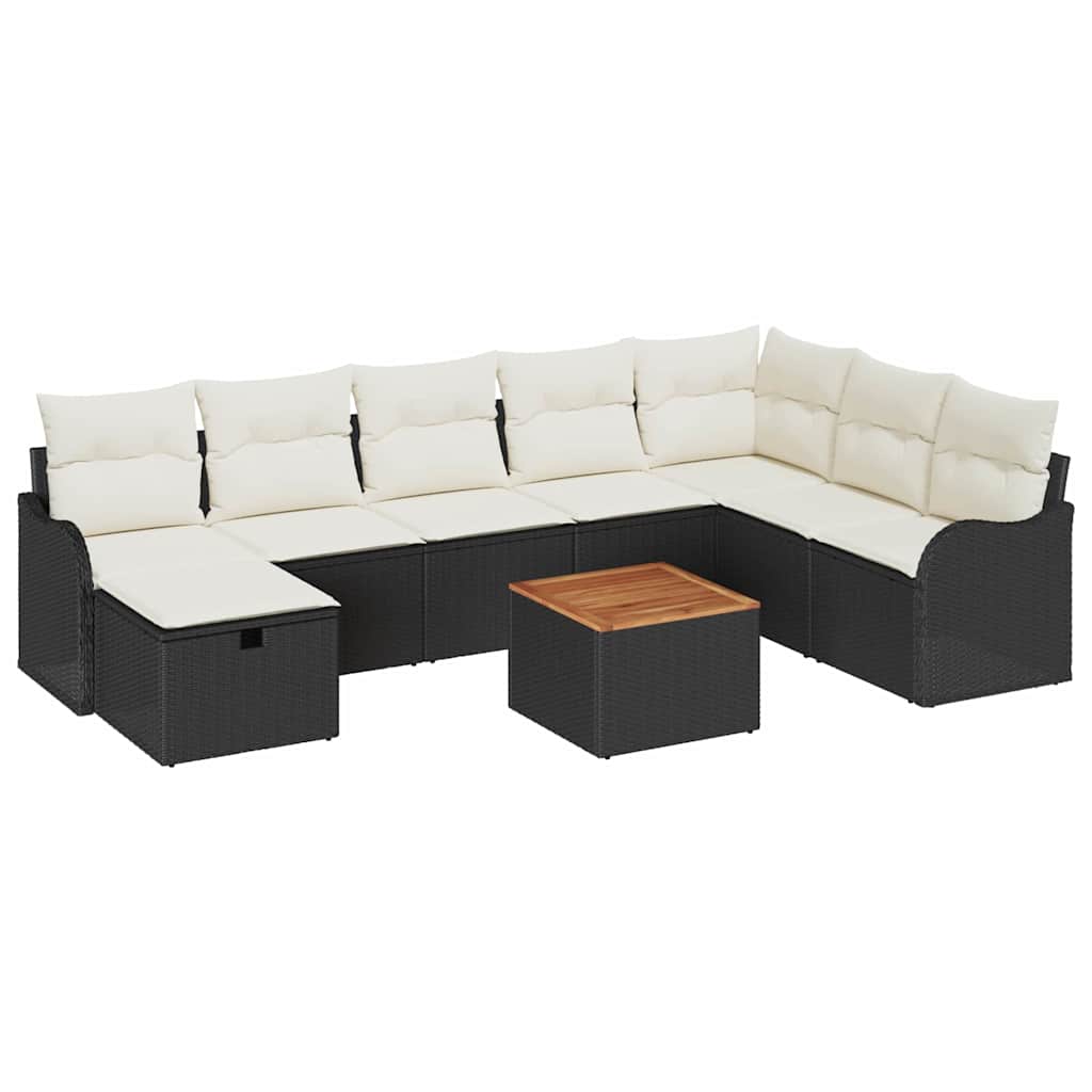 Sjedeća garnitura za vrt 9 kom. Crna poliratan 287.5 x 177.5 x 85 cm