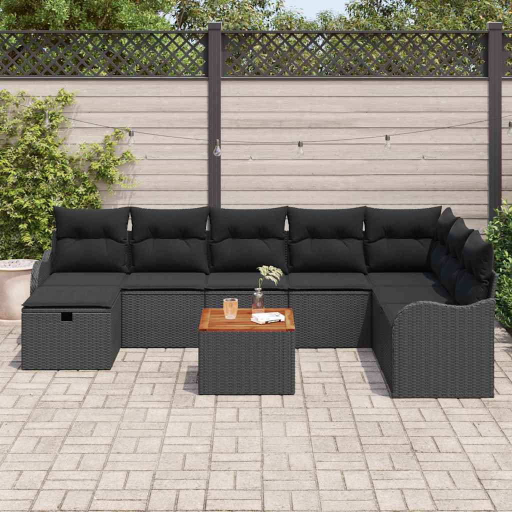 Sjedeća garnitura za vrt 9 kom. Crna poliratan 287,5 x 177,5 x 85 cm