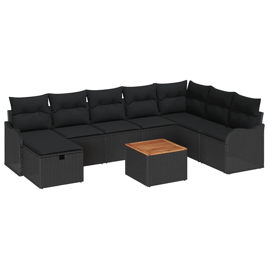 Sjedeća garnitura za vrt 9 kom. Crna poliratan 287,5 x 177,5 x 85 cm