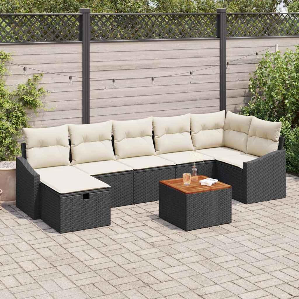 Sjedeća garnitura za vrt 8 kom. Crna poliratan 288.5 x 123.5 x 85 cm