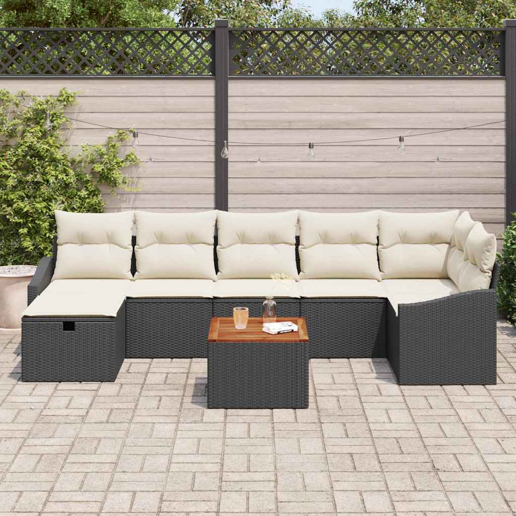 Sjedeća garnitura za vrt 8 kom. Crna poliratan 288.5 x 123.5 x 85 cm