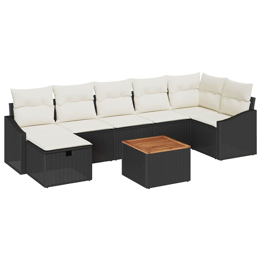 Sjedeća garnitura za vrt 8 kom. Crna poliratan 288.5 x 123.5 x 85 cm