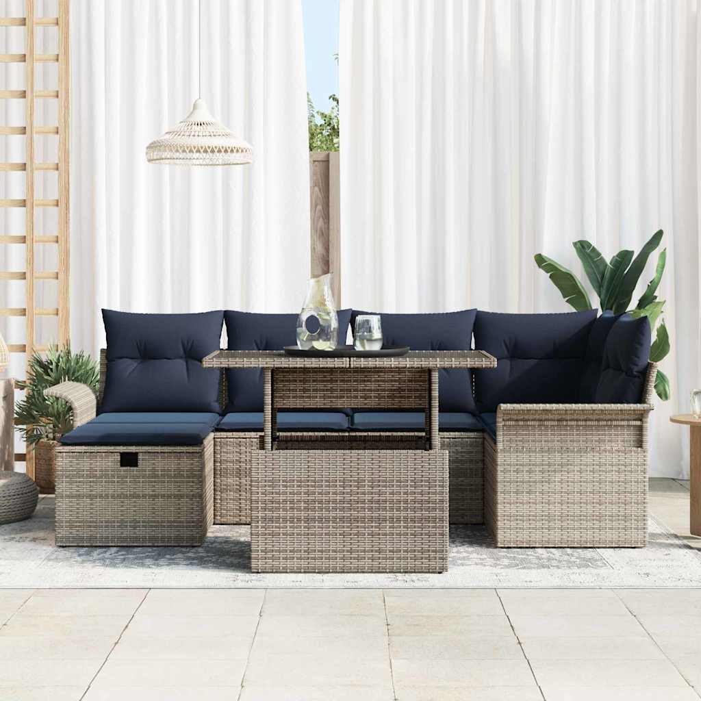 Sjedeća garnitura za vrt 7 kom. Siva poliratan 242,5 x 132,5 x 85 cm