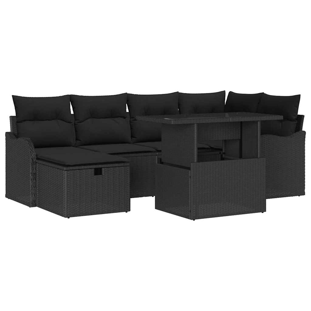 Sjedeća garnitura za vrt 7 kom. Crna poliratan 232,5 x 122,5 x 85 cm