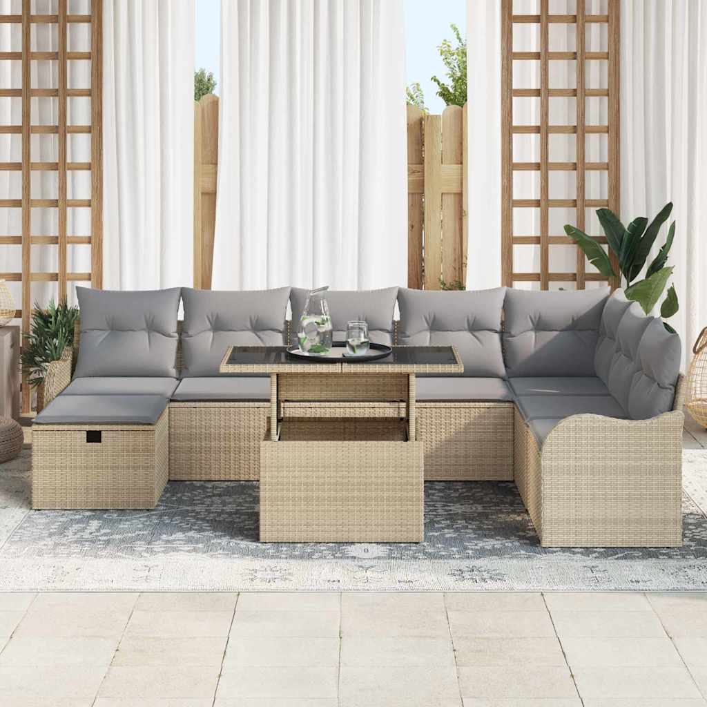 Sjedeća garnitura za vrt 9 kom. Bež poliratan 287,5 x 122,5 x 85 cm