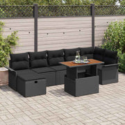 Sjedeća garnitura za vrt 8 kom. Crna poliratan 297.5 x 132.5 x 85 cm