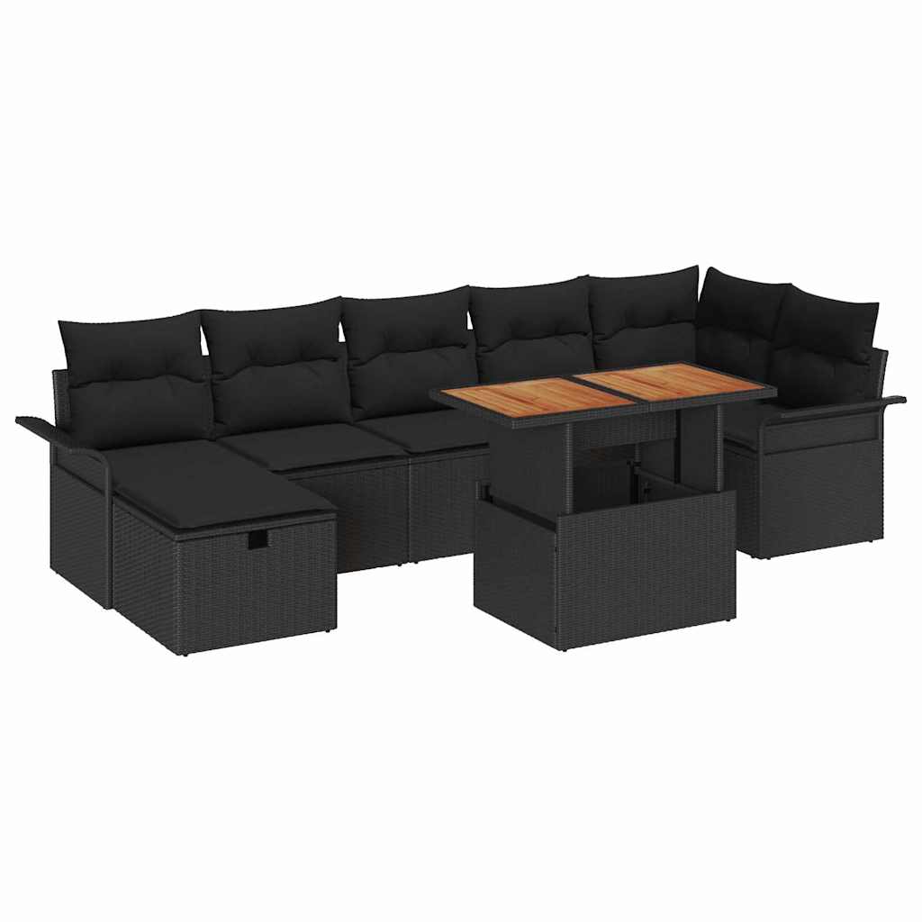 Sjedeća garnitura za vrt 8 kom. Crna poliratan 297.5 x 132.5 x 85 cm
