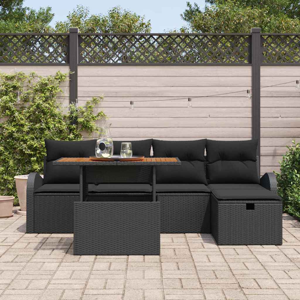 Sjedeća garnitura za vrt 6 kom. Crna poliratan 234 x 117 x 85 cm