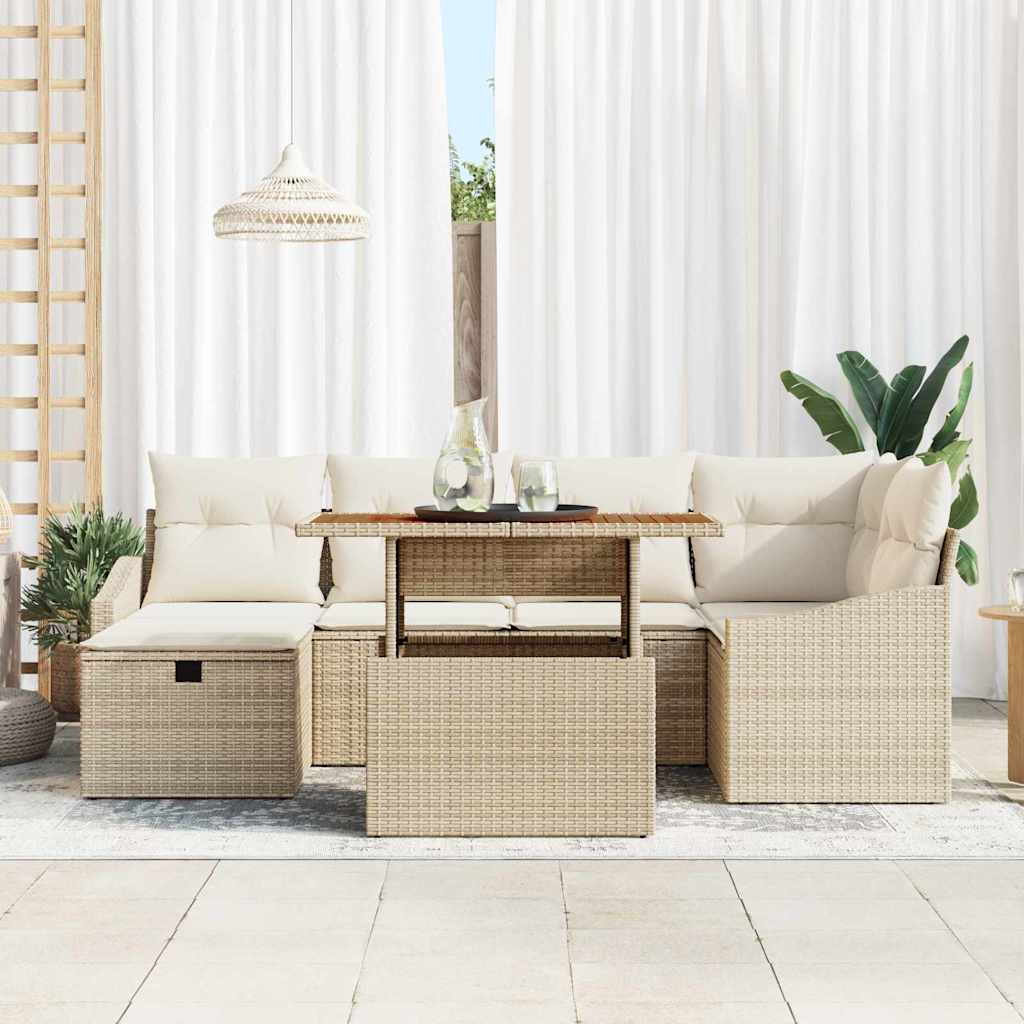 Sjedeća garnitura za vrt 7 kom. Bež poliratan 233.5 x 123.5 x 85 cm