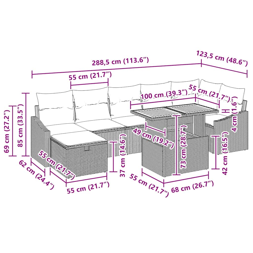 Sjedeća garnitura za vrt 8 kom. Bež poliratan 288,5 x 123,5 x 85 cm