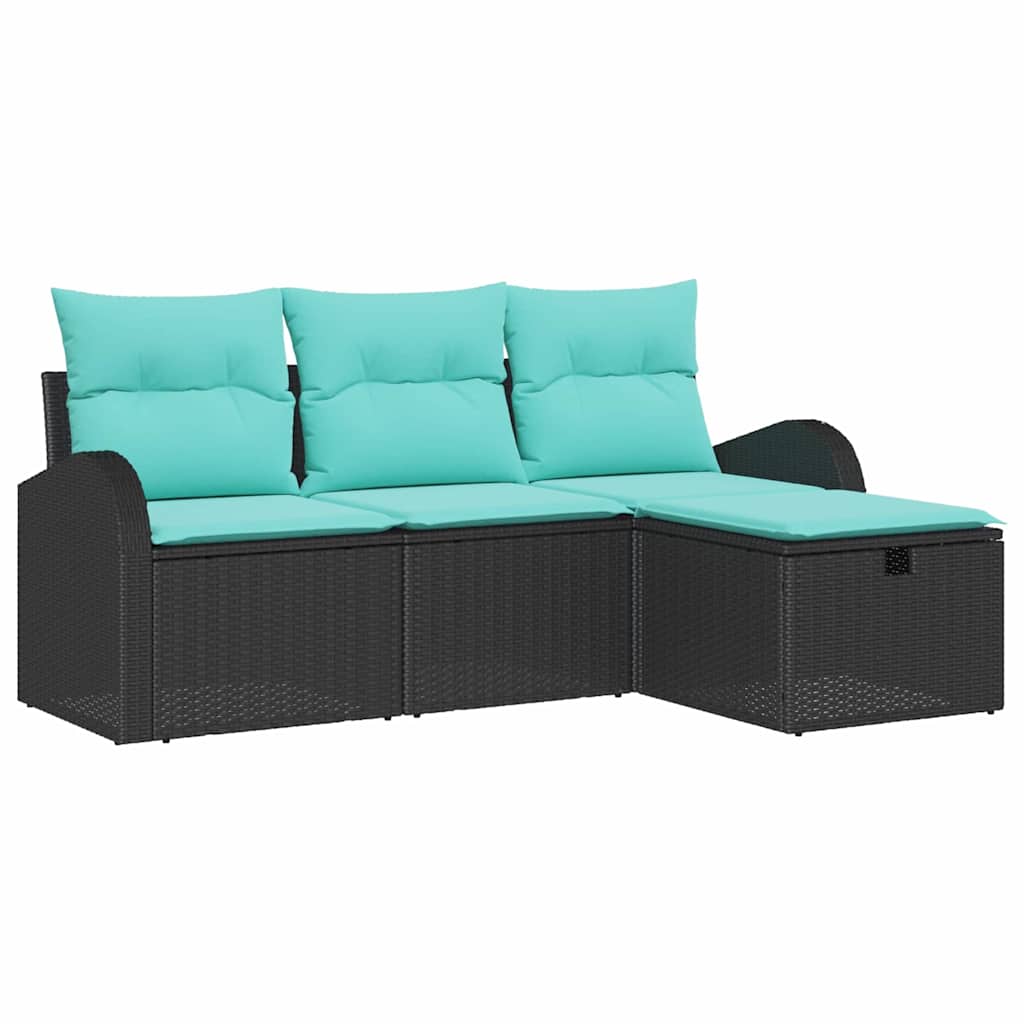 Sjedeća garnitura za vrt 4 kom. Crna poliratan 179 x 117 x 85 cm