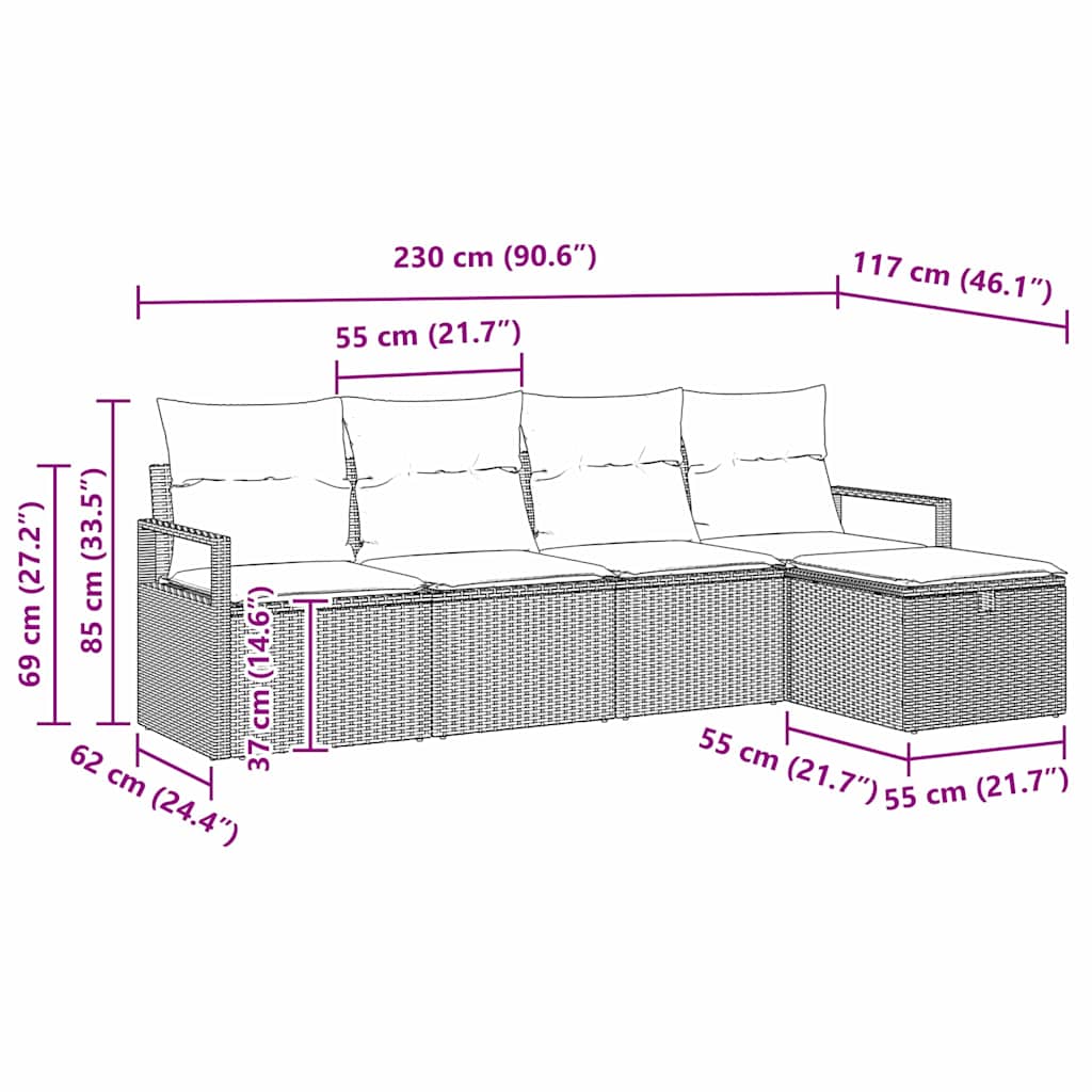Sjedeća garnitura za vrt 5 pcs Svjetlosiva Poli ratan