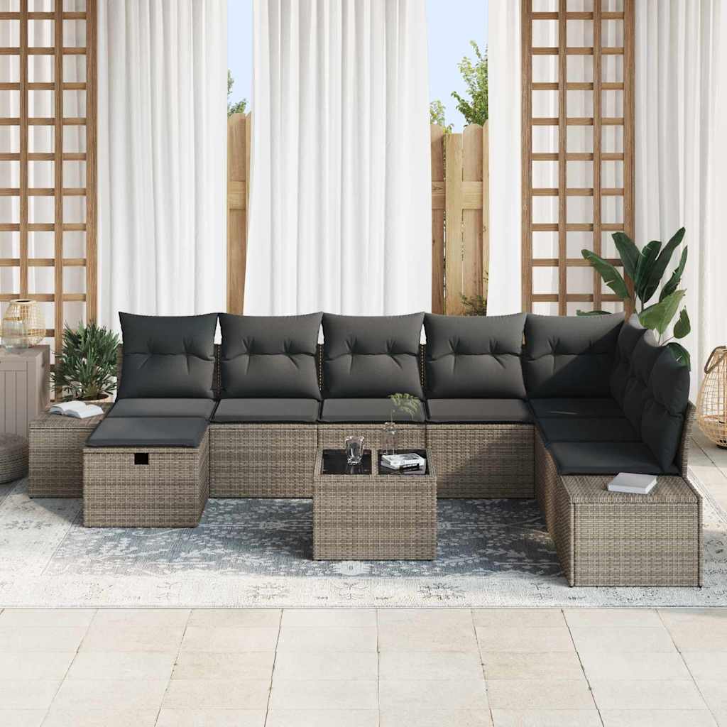 Sjedeća garnitura za vrt 9 kom. Siva poliratan 55 x 62 x 69 cm