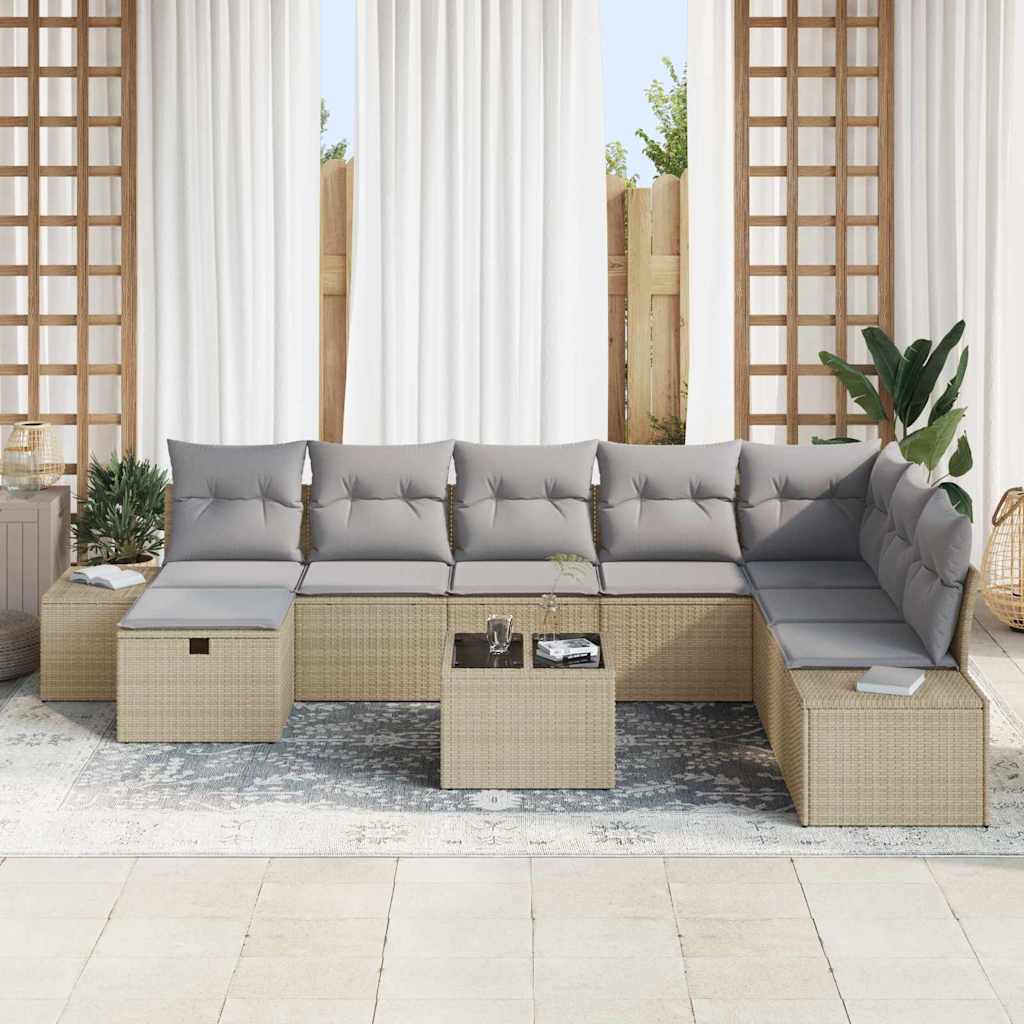Sjedeća garnitura za vrt 9 kom. Bež poliratan 55 x 62 x 69 cm
