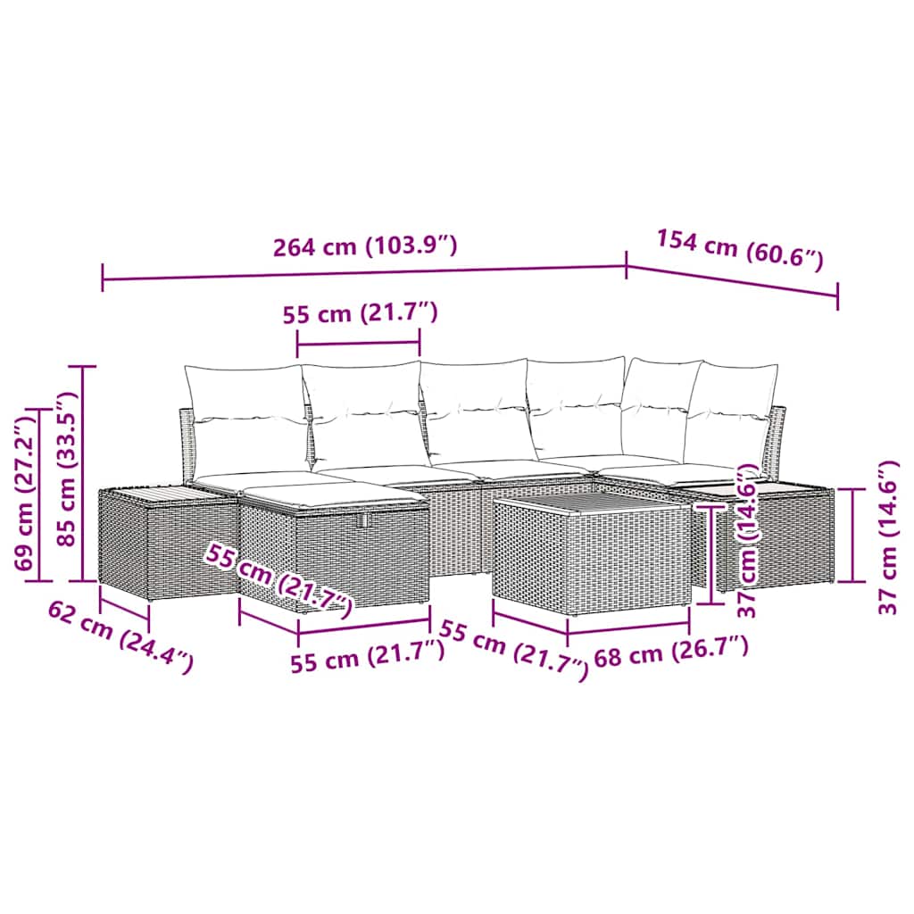 Sjedeća garnitura za vrt 7 pcs Crna 55 x 62 x 69 cm Poli ratan