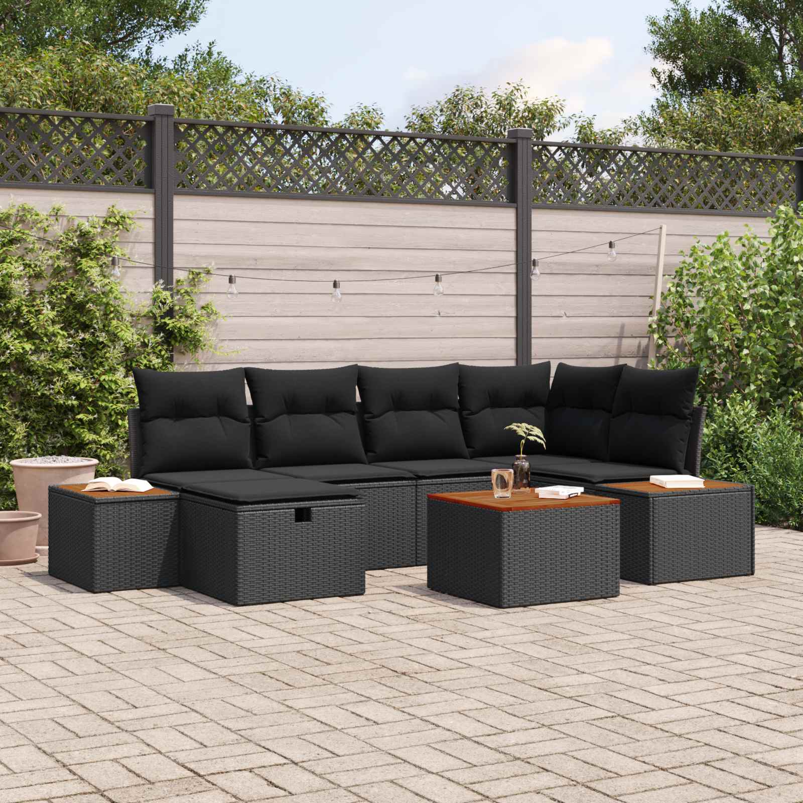Sjedeća garnitura za vrt 7 pcs Crna 55 x 62 x 69 cm Poli ratan