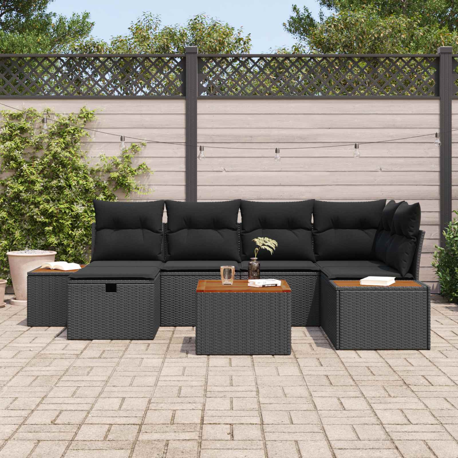 Sjedeća garnitura za vrt 7 pcs Crna 55 x 62 x 69 cm Poli ratan