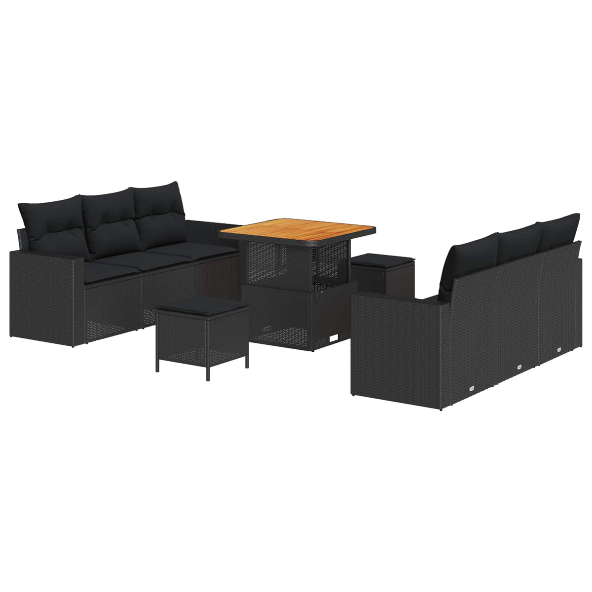 Sjedeća garnitura za vrt 9 kom. Crna poliratan 80 x 80 x 71 cm