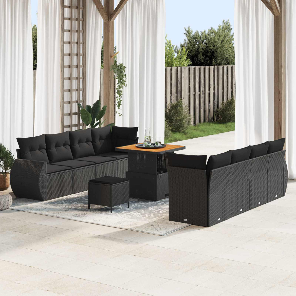 Sjedeća garnitura za vrt 11 kom. Crna poliratan 80 x 80 x 71 cm
