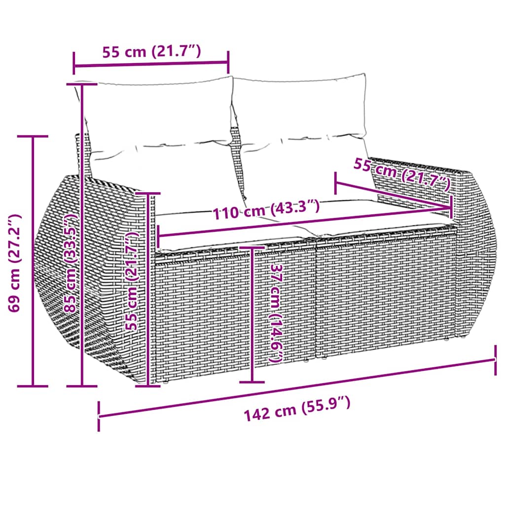 Sjedeća garnitura za vrt 10 pcs Siva poliratan