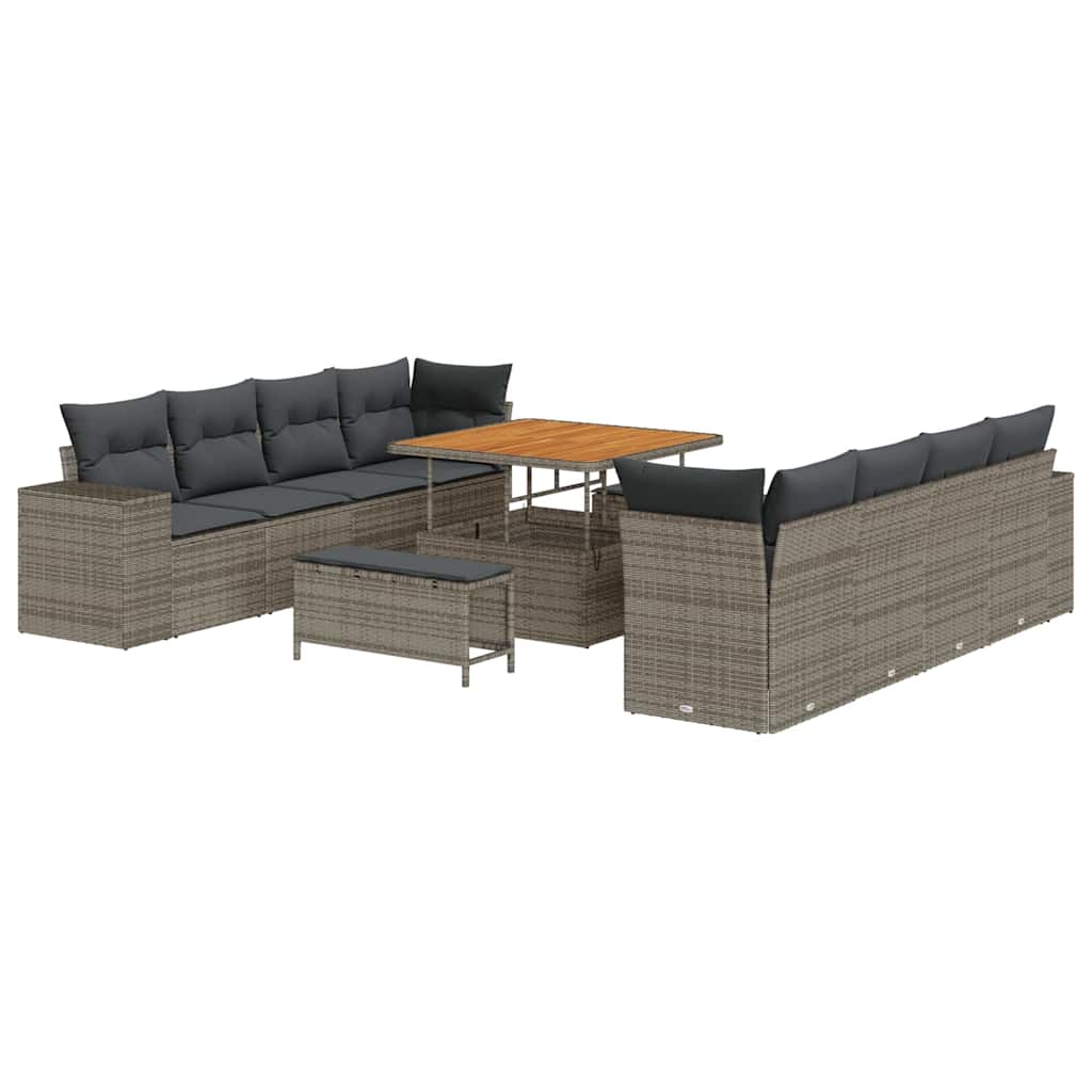 Sjedeća garnitura za vrt 11 kom. Siva poliratan 255 x 62 x 85 cm
