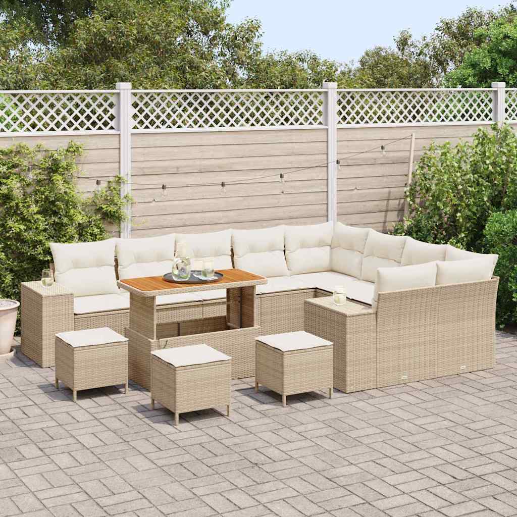 Sjedeća garnitura za vrt s jastukom 13 pcs Bež poliratan